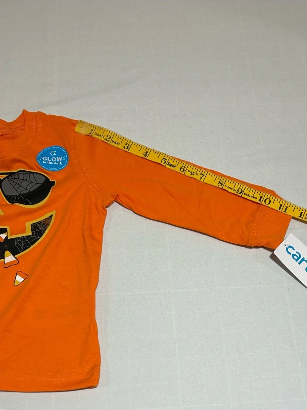 Carter's Boys 18 Months Halloween Orange Pumpkin Face Glow in Dark Top NWT